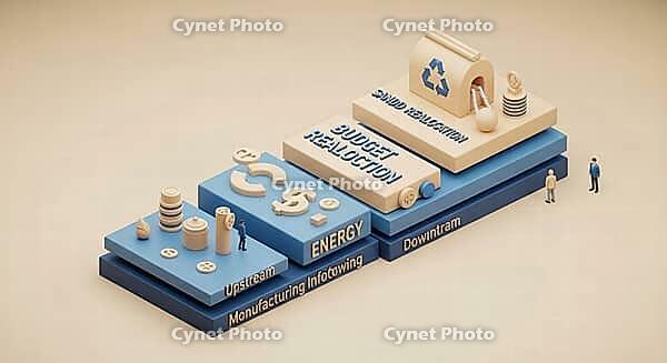 3D illustration showing budget reallocation in energy and manufacturing with recycling theme, AI generated [IBR124494081]
