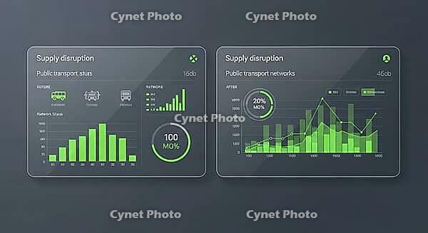 Data visualization depicting supply disruption in public transport with comparative graphs, AI generated [IBR124494083]