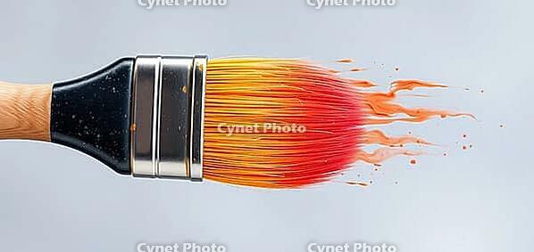 A wide flat brush with red and orange movement effects, hair brush, AI generated [IBR124494086]