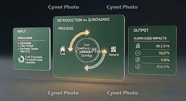 Process diagram illustrating surcharge introduction with cost and demand feedback, AI generated [IBR124494087]