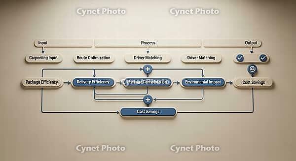 Process flowchart showing input to output with focus on efficiency and cost savings, AI generated [IBR124494094]