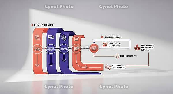 Flowchart showing diesel price influence on supply chain and economic impact, AI generated [IBR124494095]