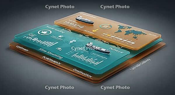 Layered 3D charts showing shipping data and vessel tracking on a sleek, modern design, AI generated [IBR124494098]