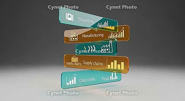 Illustration depicting interconnected sectors like staycations and manufacturing, AI generated [IBR124494099]