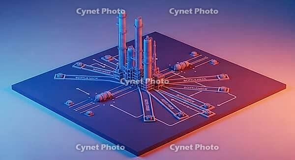 Complex pipeline network illustrating industrial processes and bottleneck points in a slick design, AI generated [IBR124494103]