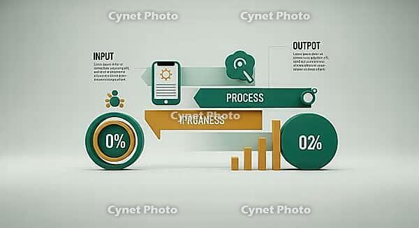 Visualization of a process diagram showing input, processing, and output steps, AI generated [IBR124494112]