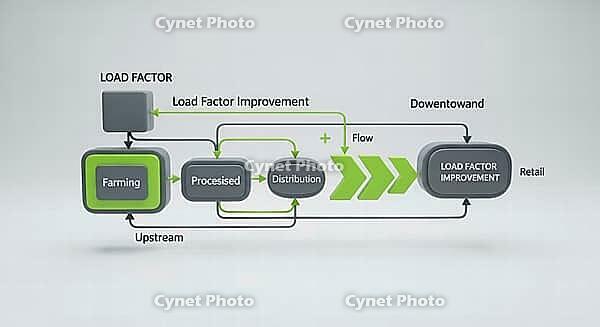 Flowchart depicting the process of load factor improvement and distribution flow, AI generated [IBR124494115]