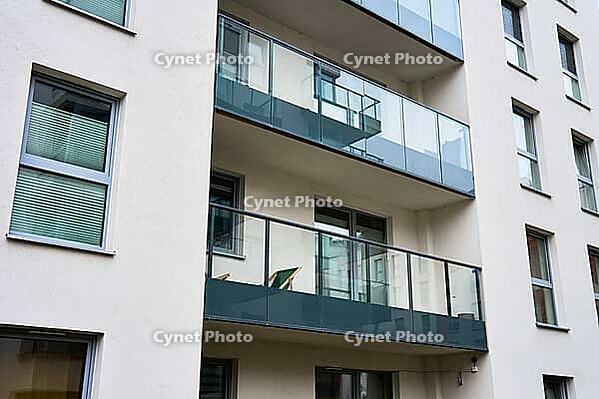 Modern residential complex in Gdansk, Poland. Living house facade with balconies. Apartment building. Mortgage in real estate [IBR124497419]