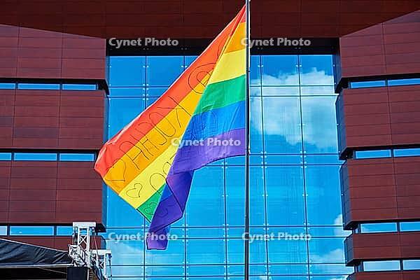 LGBTQ rainbow flags on pride parade. Tolerance, diversity and gender identity concept [IBR124497440]