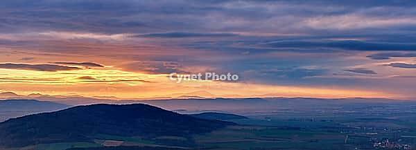 Sunset with dramatic cloudy sky over mountains shape, beautiful nature landscape [IBR124497461]