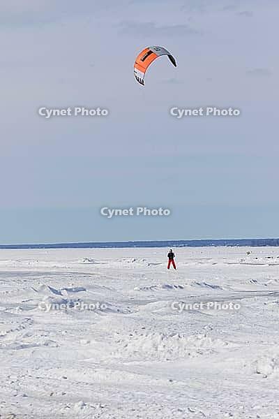 Winter, snowkiting on a frozen river, Province of Quebec, Canada [IBR124525351]
