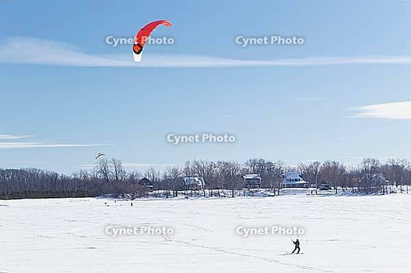 Winter, snowkiting on Saint Lawrence River, Province of Quebec, Canada [IBR124525377]