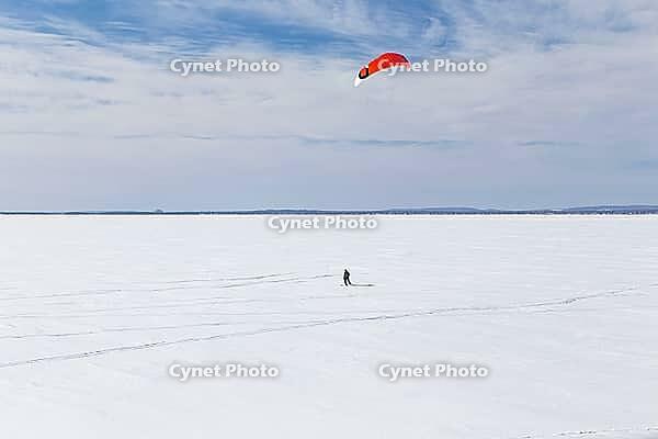 Winter, snowkiting on Saint Lawrence River, Province of Quebec, Canada [IBR124525393]