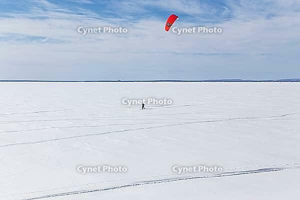 Winter, snowkiting on Saint Lawrence River, Province of Quebec, Canada [IBR124525400]