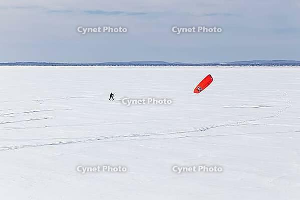 Winter, snowkiting on Saint Lawrence River, Province of Quebec, Canada [IBR124525415]