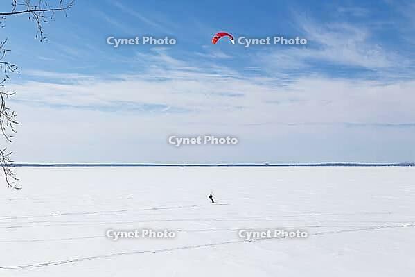 Winter, snowkiting on Saint Lawrence River, Province of Quebec, Canada [IBR124525426]
