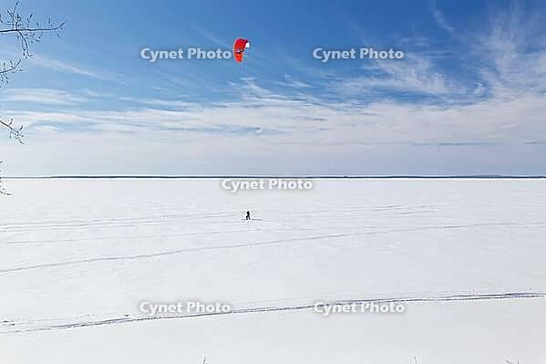 Winter, snowkiting on Saint Lawrence River, Province of Quebec, Canada [IBR124525430]