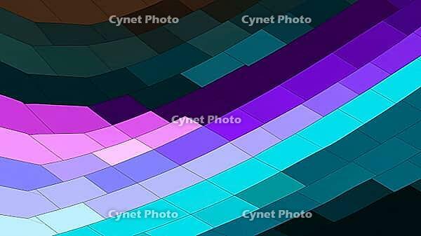 Layered, wavy patterns in various shades of blue with purple accents, background image, geometric patterns in purple, lilac, green and turquoise, AI generated [IBR124550792]