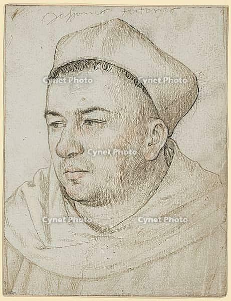 Portrait of the Dominican prior Dr Johann Faber, an influential Dominican prior and preacher in Augsburg at the time of the Reformation, detailed sketch showing the clergyman in a contemplative moment, dressed in his traditional habit with headdress, auth [IBR124563470]