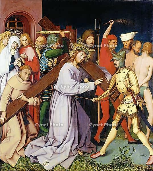 Bearing of the Cross, (Entombment Destroyed) (1501), The Carrying of the Cross, depicts the scene of Jesus carrying the cross, surrounded by an animated crowd, Roman soldiers (in the garb of lansquenets) and biblical figures such as Veronica, Mary and Joh [IBR124563472]