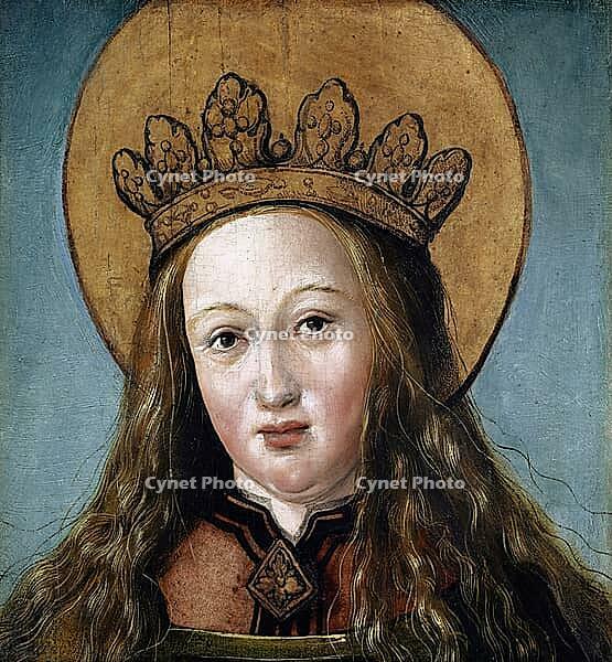 Head Of A Female Saint (Around 1515), authentic reproduction of a work of art, painting, drawing by Hans Holbein the Elder (born 1465 in Augsburg, died 1524 in Basel or Isenheim), German Renaissance painter, historical [IBR124563486]