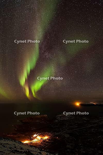 Northern Lights (Aurora borealis) over the Norwegian Sea, S$00F6r$00F6ya, Finnmark, Norway, December 2018 [IBR124563531]