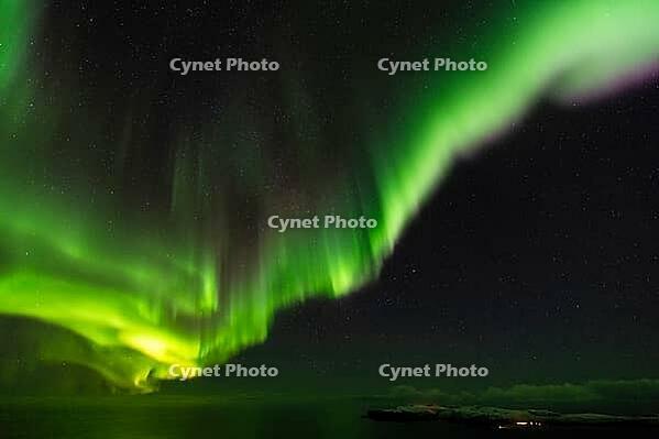 Northern Lights (Aurora borealis) over the Norwegian Sea, S$00F6r$00F6ya, Finnmark, Norway, December 2018 [IBR124563538]
