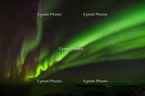 Northern Lights (Aurora borealis) over the Norwegian Sea, S$00F6r$00F6ya, Finnmark, Norway, December 2018 [IBR124563552]