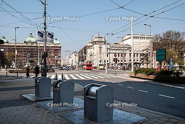 Belgrade, Serbia - March 29, 2014 - European urban street scene with tram and classic architecture [IBR124626843]