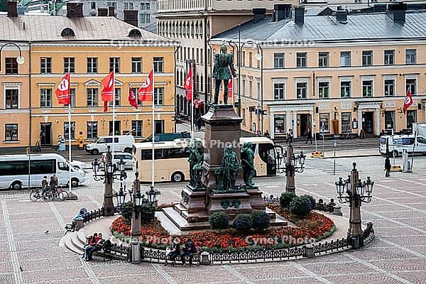 Helsinki, Finland - August 28, 2014 - Helsinki senate square with monuments and historic architecture [IBR124626849]