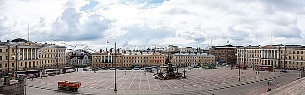 Helsinki, Finland - August 28, 2014 - Panoramic view of senate square in helsinki with historic architecture and cityscape [IBR124626853]