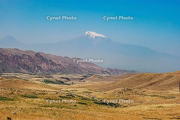 Majestic mount ararat in clear blue sky over armenian landscape [IBR124626861]