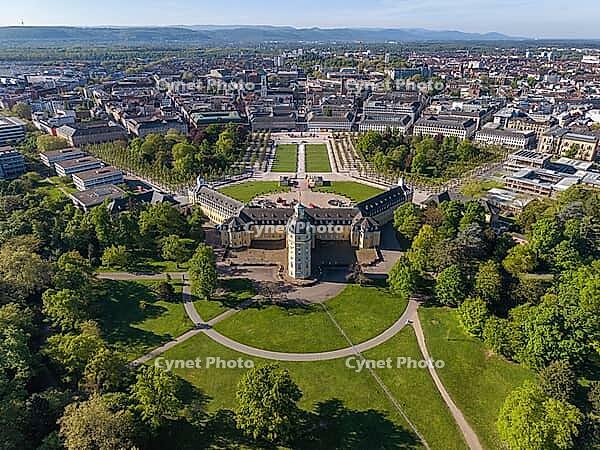 Aerial view of Karlsruhe Palace with Palace Square, Karlsruhe, Baden-W$00FCrttemberg, Germany [IBR124629493]