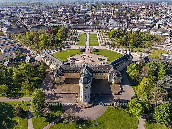 Aerial view of Karlsruhe Palace with Palace Square, Karlsruhe, Baden-W$00FCrttemberg, Germany [IBR124629497]