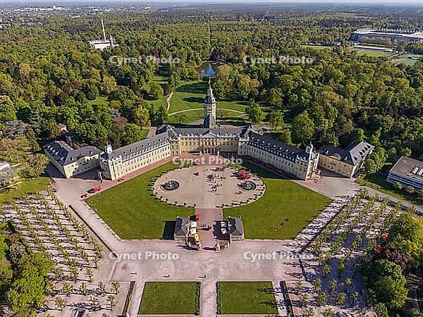 Aerial view of Karlsruhe Palace with Palace Square, Karlsruhe, Baden-W$00FCrttemberg, Germany [IBR124629498]