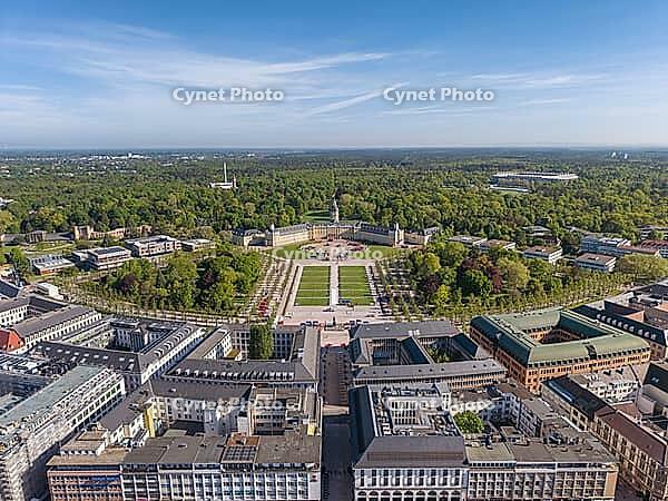Aerial view of Karlsruhe Palace with Palace Square, Karlsruhe, Baden-W$00FCrttemberg, Germany [IBR124629499]
