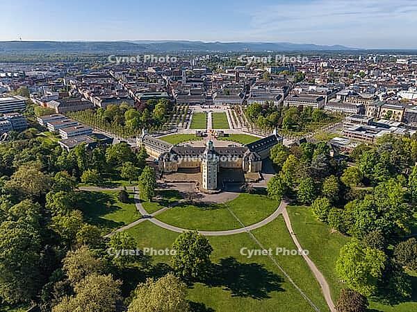 Aerial view of Karlsruhe Palace with Palace Square, Karlsruhe, Baden-W$00FCrttemberg, Germany [IBR124629501]