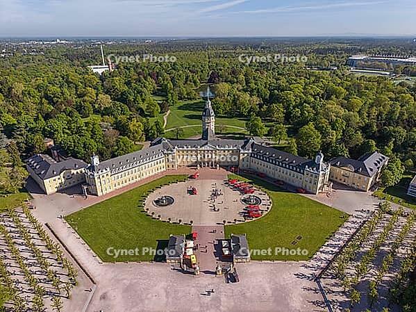 Aerial view of Karlsruhe Palace with Palace Square, Karlsruhe, Baden-W$00FCrttemberg, Germany [IBR124629503]