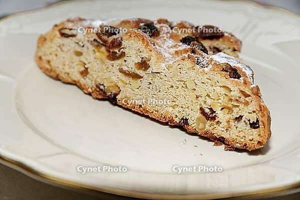 Dresden stollen on a plate, Krefeld, North Rhine-Westphalia, Germany [IBR124631269]