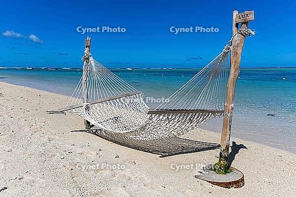Hammock, cloud, sky, sea, sandy beach, nature, Le Morne, Mauritius [IBR124631275]