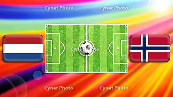 A vibrant football matchup graphic featuring a central green pitch with a ball, flanked by Netherlands and Norway flags. A radiant multicolor background amplifies the sense of motion, rivalry, and global sporting excitement. created using generative AI to [IBR124641984]