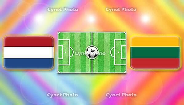 Netherlands and Lithuania flags face off across a vivid football pitch with a centered ball, capturing a dynamic international match scene set against a colorful radiant background, created using generative AI tools, AI generated [IBR124642052]