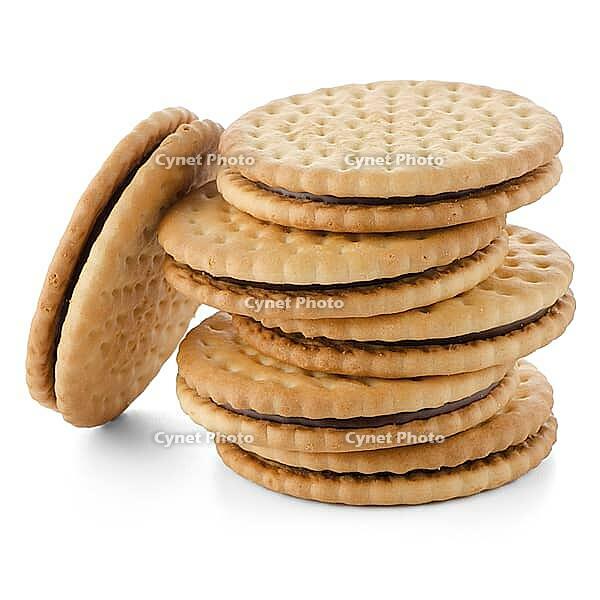 Sandwich biscuits with chocolate filling on a white background [IBR124676075]