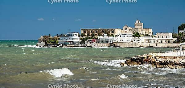 Adriatic coast in Trani, view of the monastery Santuario Santa Maria di Colonna, Puglia, Italy [IBR124748872]
