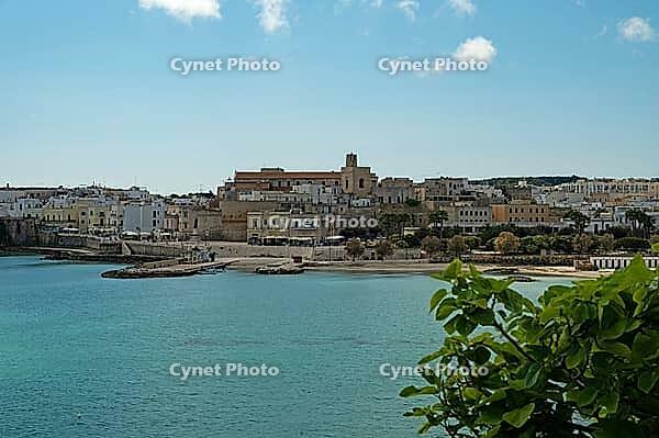 Port of Otranto in Puglia, Italy, view of the old town with cathedral, turquoise water, Adriatic sea [IBR124748888]