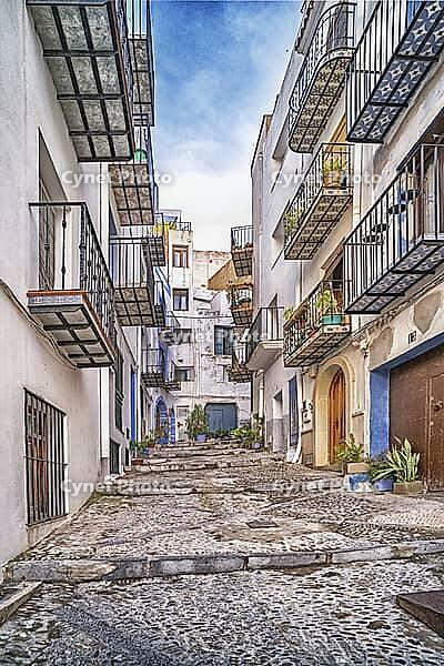 Traditional Architecture, Street Scene, Peñíscola, The Most Beautiful Villages in Spain, Costa de Azahar, Bajo Maestrazgo, Castellón, Comunidad Valenciana, Spain [IBR124794788]
