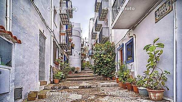 Traditional Architecture, Street Scene, Peñíscola, The Most Beautiful Villages in Spain, Costa de Azahar, Bajo Maestrazgo, Castellón, Comunidad Valenciana, Spain [IBR124794793]