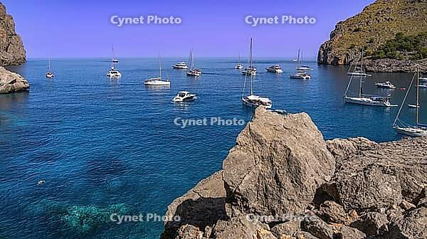Cala Sa Calobra, Beaches of Sa Calobra, Natural Monument del Torrent de Pareis, Escorca, Mediterranean Sea, Paraje Natural de la Sierra de Tramuntana, UNESCO World Heritage Site, Mallorca, Islas Baleares, Spain [IBR124794836]