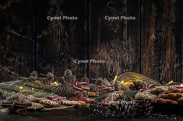 Baked Christmas cookies on rustic dark background [IBR124817925]