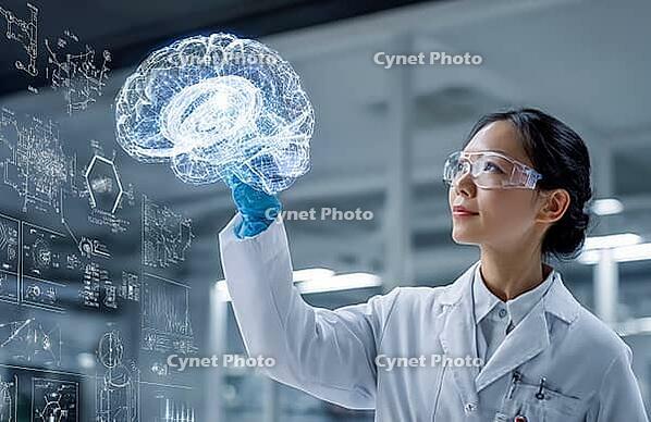 Symbolic photo, use of technology and artificial intelligence in medicine and research, for diagnosis, analysis, treatment, technology innovation, generative AI, AI generated [IBR124891315]